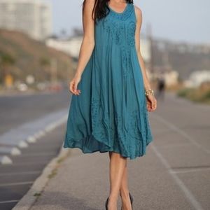 Teal Sleeveless Crochet-Hem Shift Dress 

S